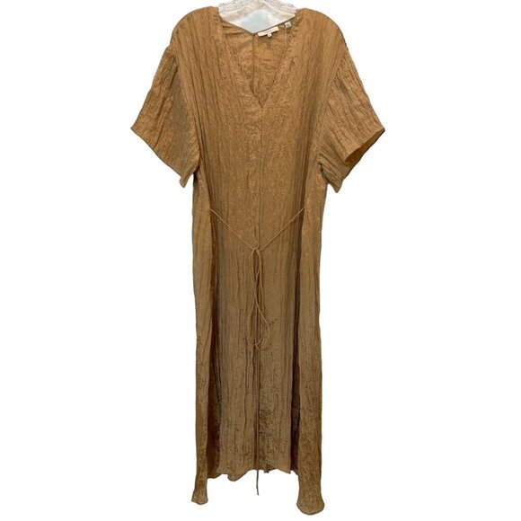 NWT Vince Sun Khaki Textured Short Sleeve Midi Dress Size Medium - Picture 4 of 13